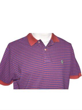 Polo by Ralph Lauren Men's Large Red / Blue Striped Regular Fit Cotton Polo L